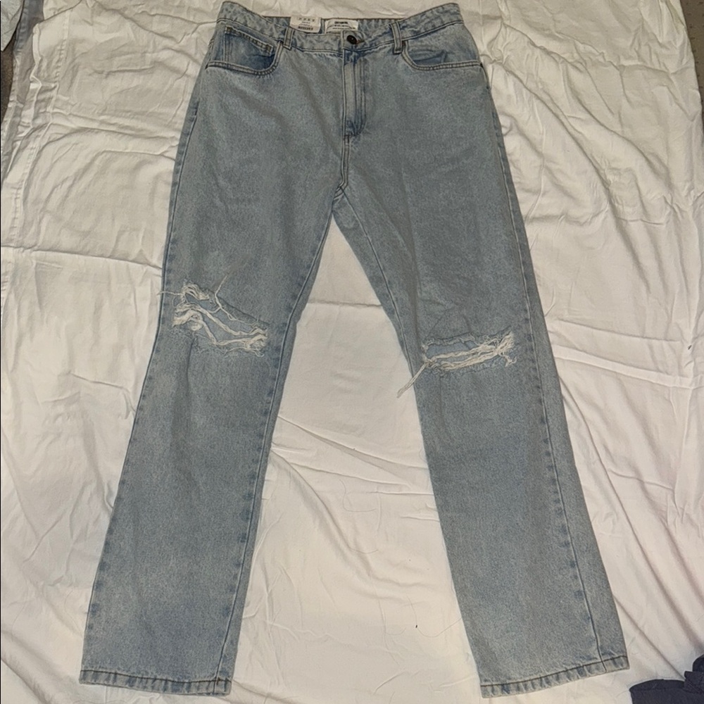 Cotton On Blue Straight Leg Jeans with Distressed Detail